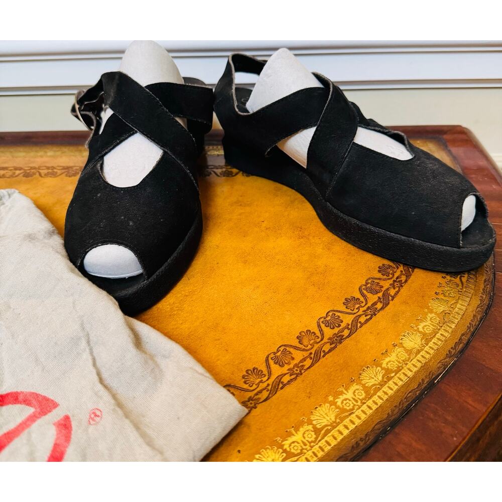Arche France Womens Nubuck Leather Black Wedge Sandals & Dust Bag Sz 39 US 8 - Picture 10 of 16